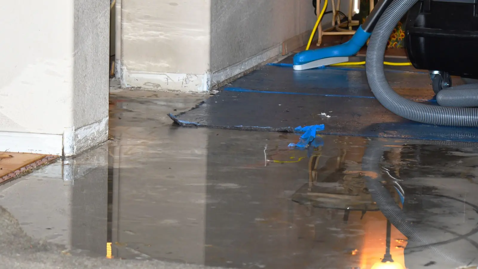 An extraction hose and equipment removing standing water from a wet floor